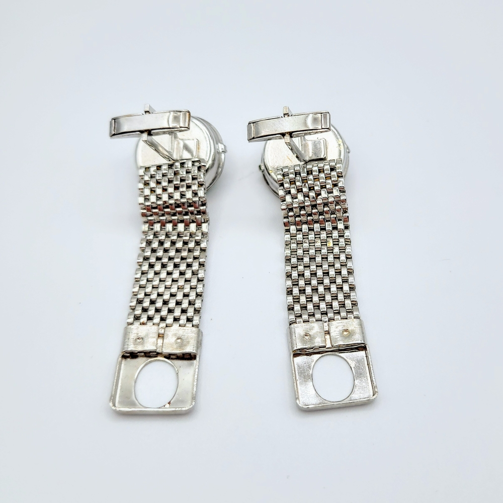 Vintage Rainbow Rivoli Crystal Silver Tone Mesh Cufflinks - Picture 10 of 12